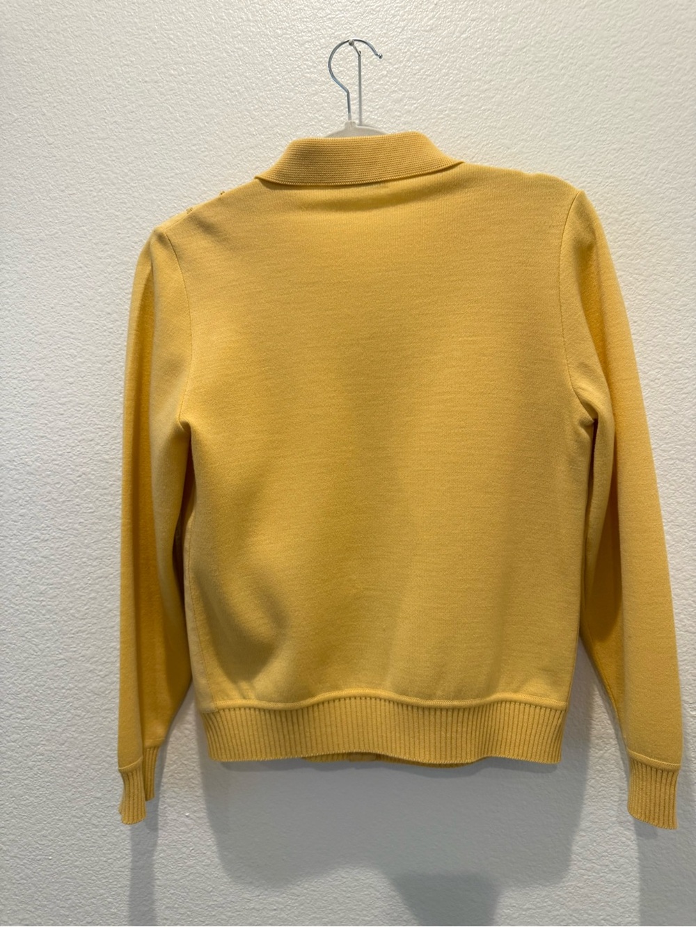 Vintage 80s Bullocks Wilshire cardigan 100% wool yellow knit collar size 34 S-M - Picture 2 of 16